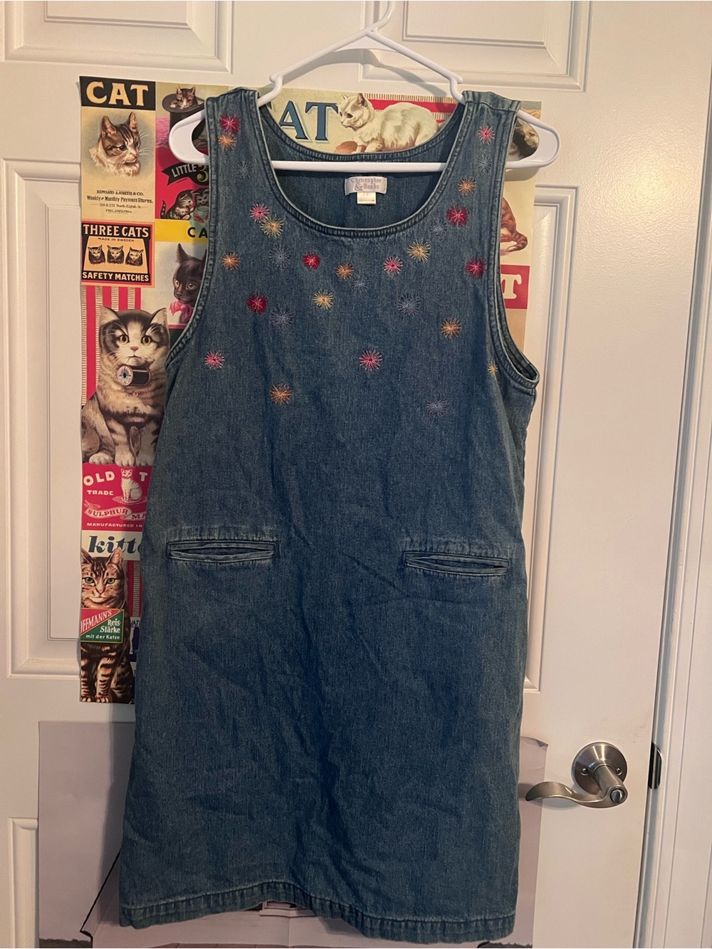 Denim Dress with Star Embroidery